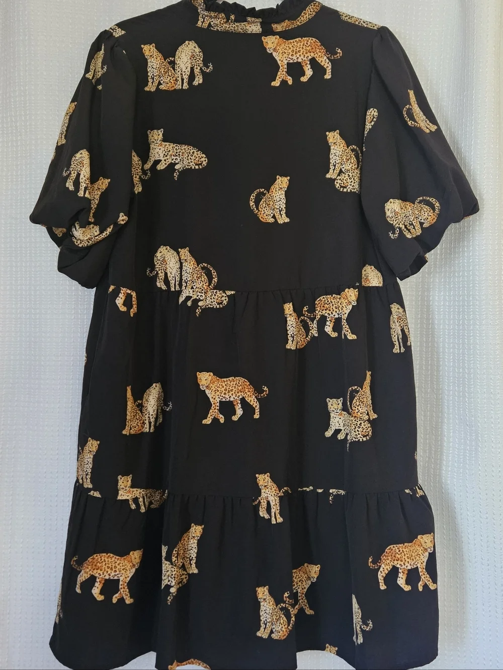 Black Leopard Print Tiered Dress Womens Size Large - Picture 7 of 9